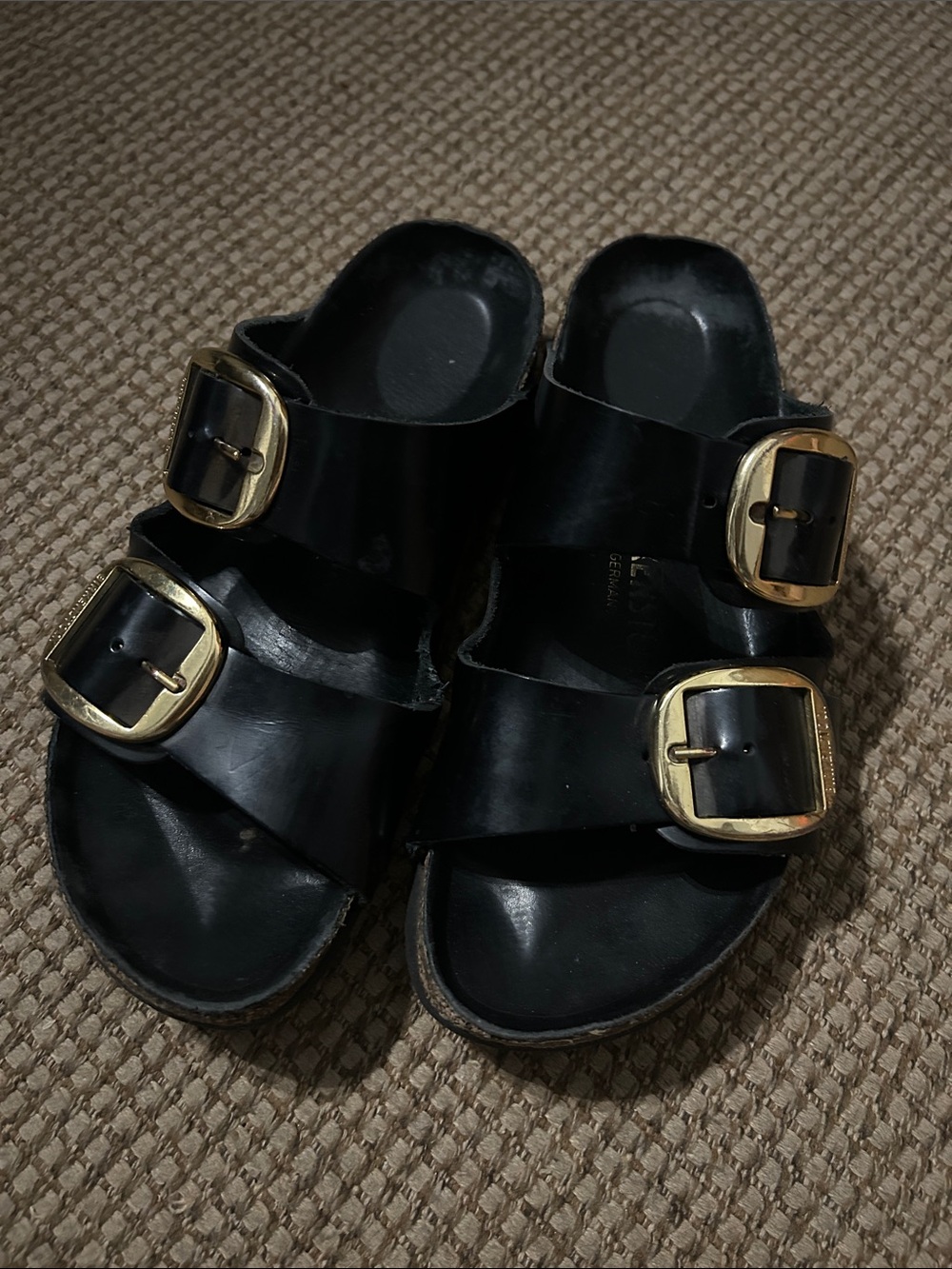 Birkenstock Arizona Patent Black Big Buckle Slide Sz.38